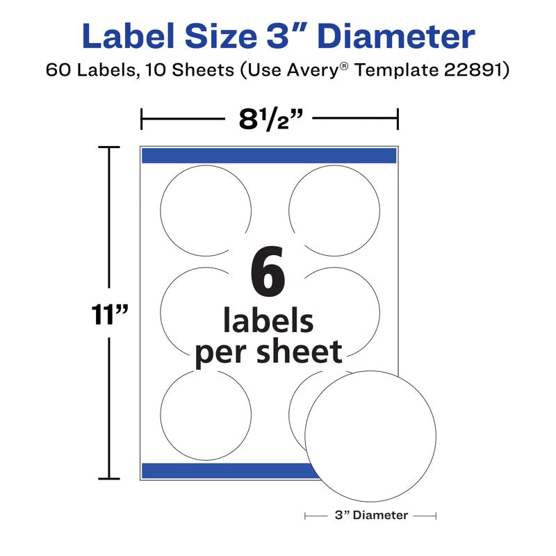 3-Inch Round Glossy White Labels - Pack of 60 for Printing & Packaging