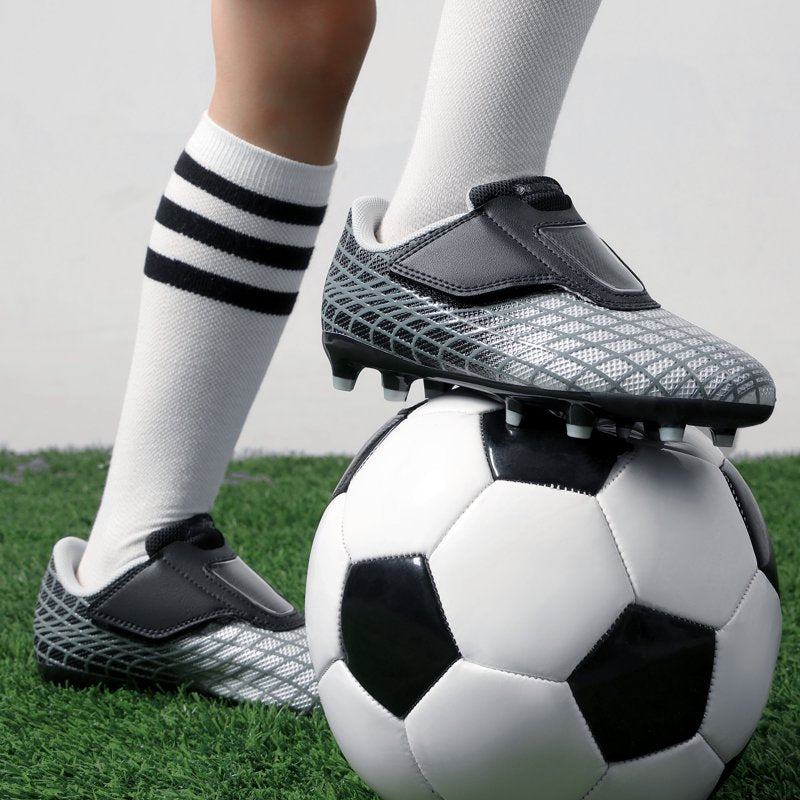 Dream Pairs Kids Soccer Cleats - Silver/Black, Hook & Loop Closure
