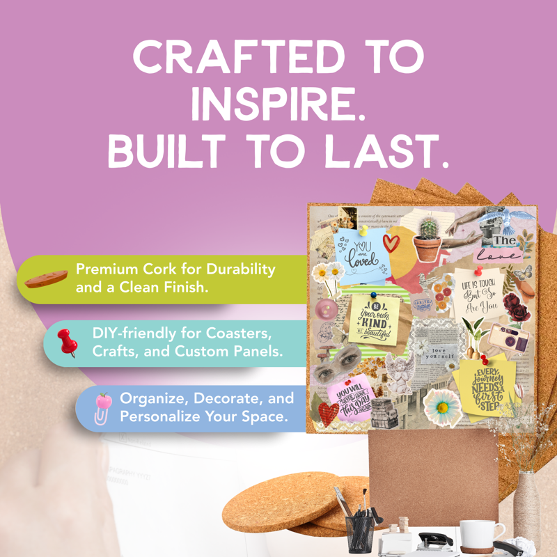 Self-Adhesive Cork Board Squares 12x12 for Bulletin & Vision Boards - 5 Pack