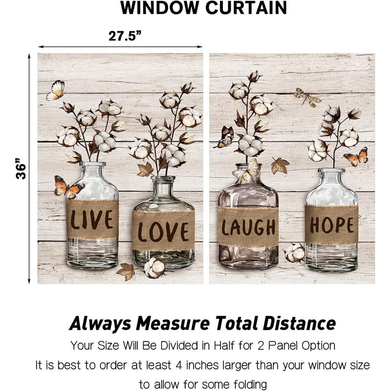 Set of 2 Floral Kitchen Window Curtains 27.5 x 36 Inches Farmhouse Rustic Style