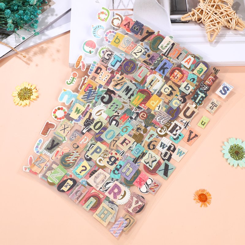 6 Sheets Scrapbook Stickers Graffiti Vintage Letters & Numbers DIY Decals