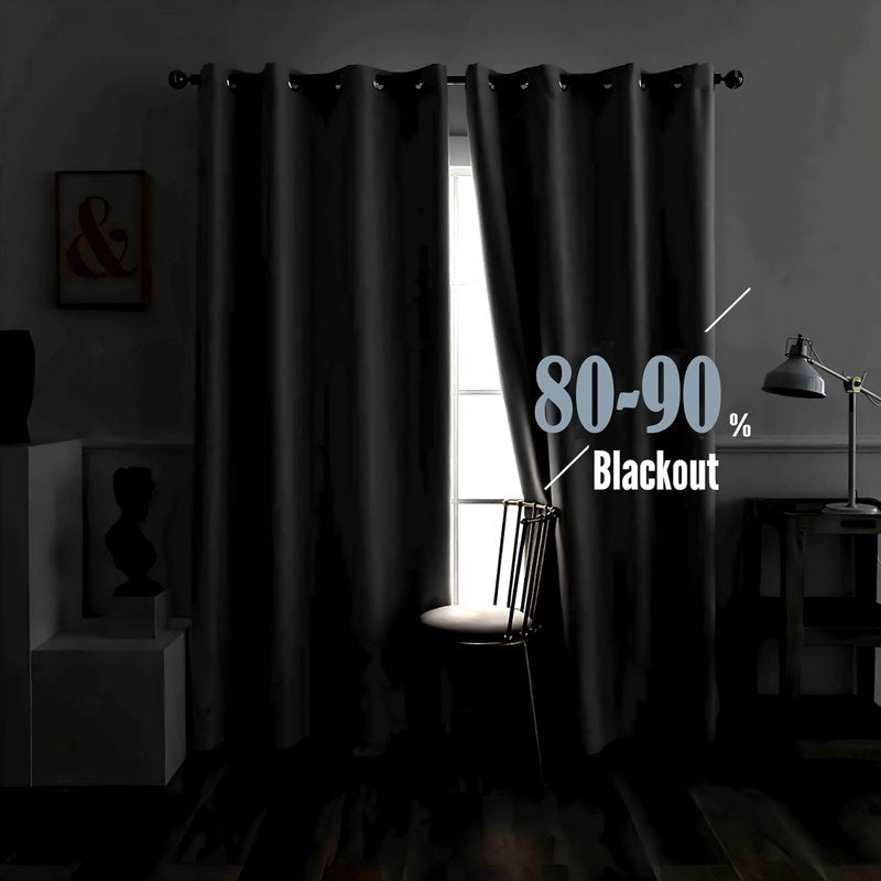 Blackout Plaid Curtain Set - Insulating Room Darkening Window Drapes