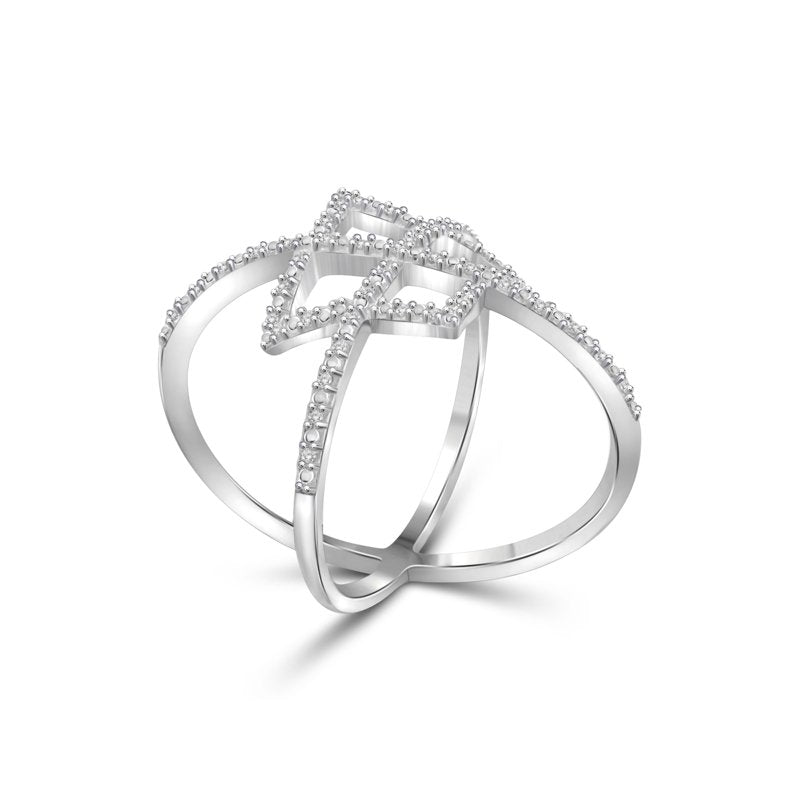 Sterling Silver Criss Cross Diamond Ring - Hypoallergenic 0.15 Carat White Diamonds