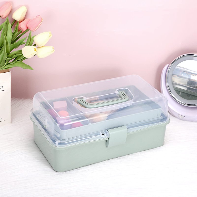 3-Layer Plastic Storage Box with Adjustable Compartments & Handle - Craft Organizer, Medicine, Sewing, Multipurpose