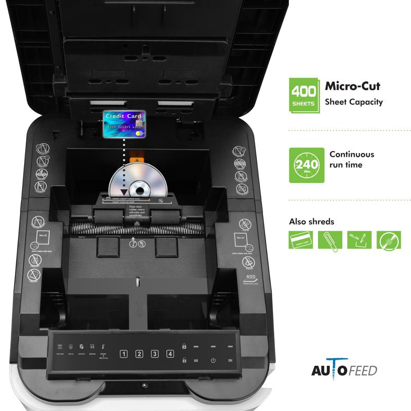 Aurora Commercial 400-Sheet Auto Feed Micro-Cut Paper Shredder Security Level P-5