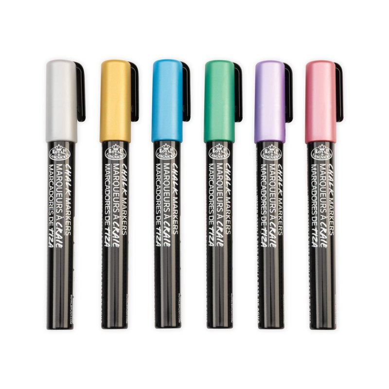 Metallic Chalk Markers Set - 6 Color Liquid Chalk Pens for Whiteboards & Glass