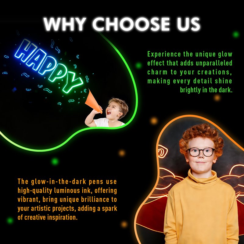 Glow in the Dark Neon Markers Set - 8 Fluorescent Paint Pens for Rock, Fabric, Glass & Wood