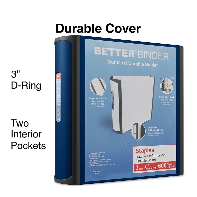 3-Inch D-Ring View Binder - Navy Blue, Holds 600 Sheets, 2 Pack