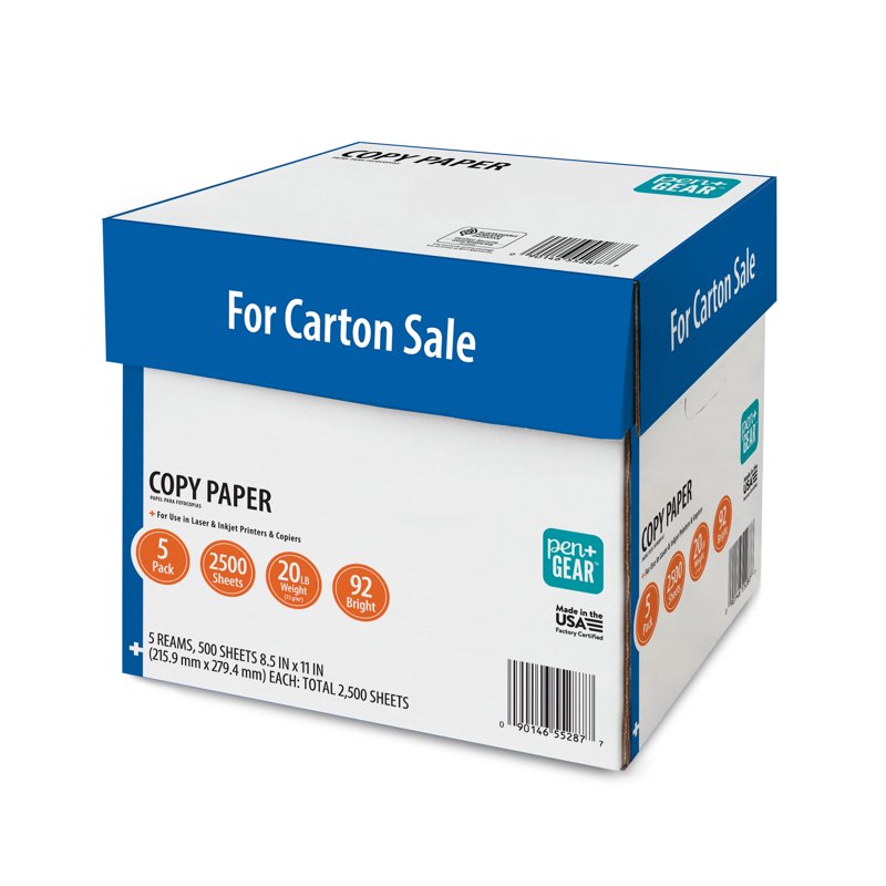 8.5 x 11 Copy Paper - 92 Bright, 20 lb, White, 5 Ream Case - Multipurpose Office & School Paper