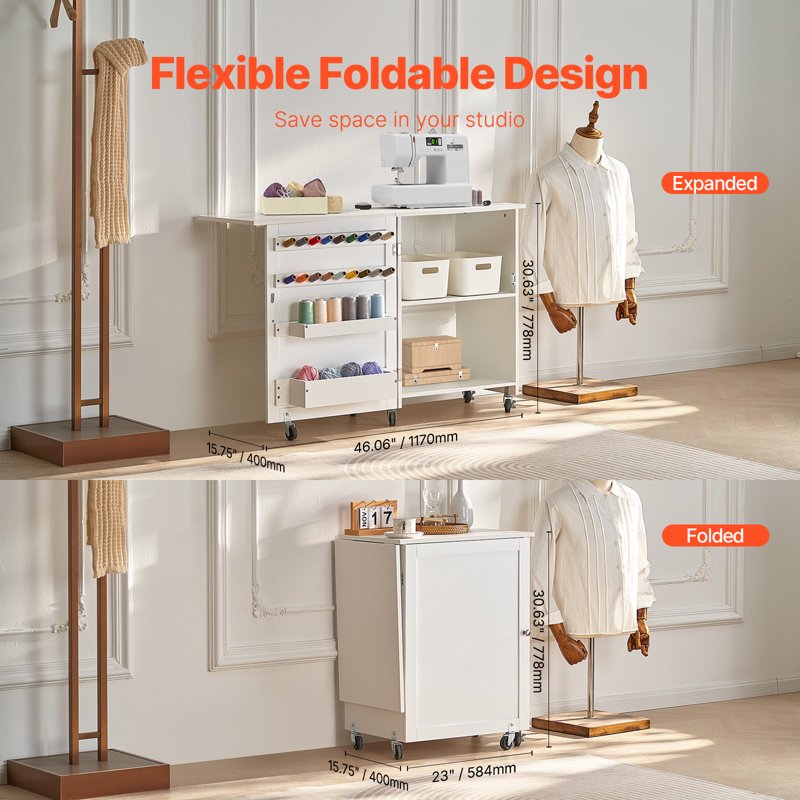 Multi-Functional Folding Sewing Table with Storage and Casters
