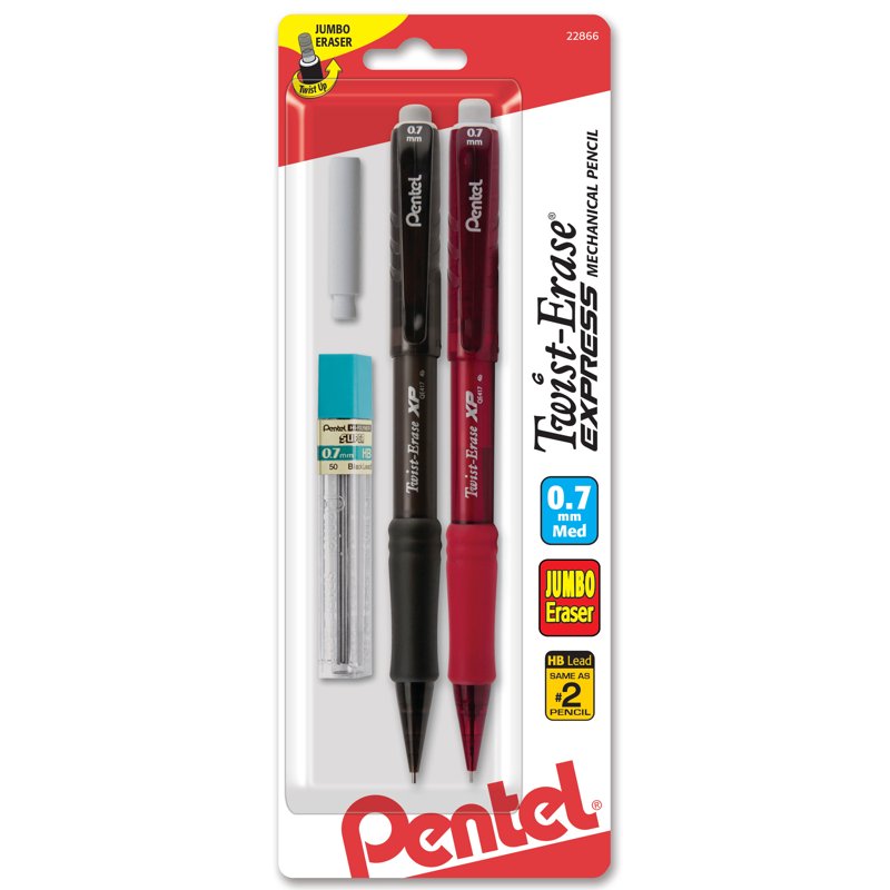Mechanical Pencil Set with Eraser and Lead - 0.7mm, 2 Pack