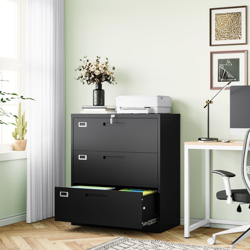 Lockable Metal Lateral File Cabinet with 3 Drawers for Office & Home