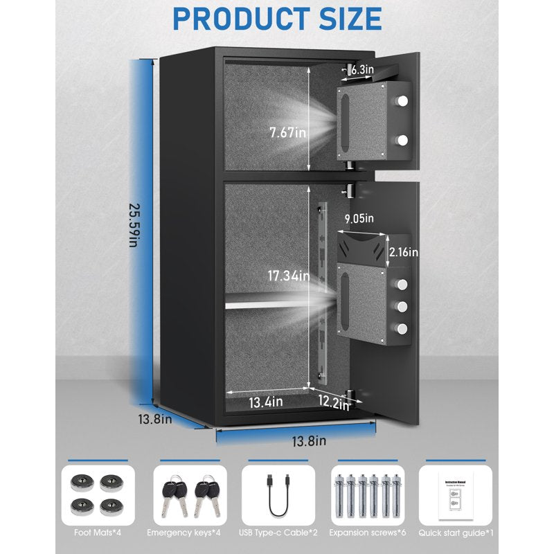 Heavy Duty Digital Home Safe with Dual Alarm & Fireproof Storage