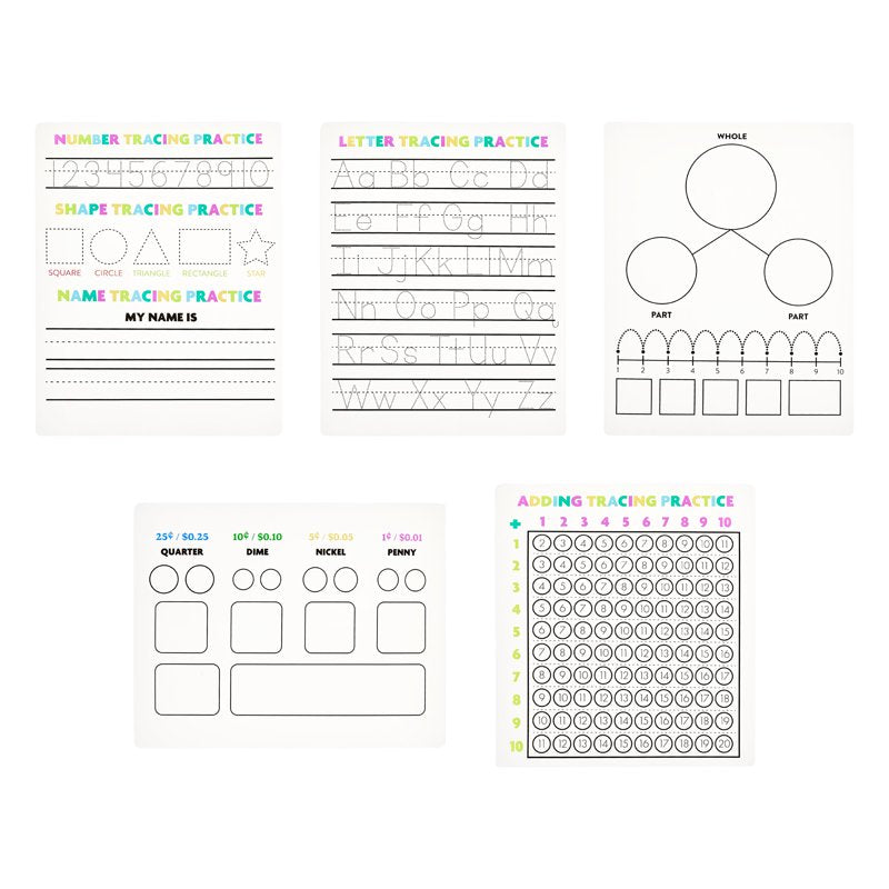 Educational Dry-Erase Learning Boards Set for Writing Math & Money Practice