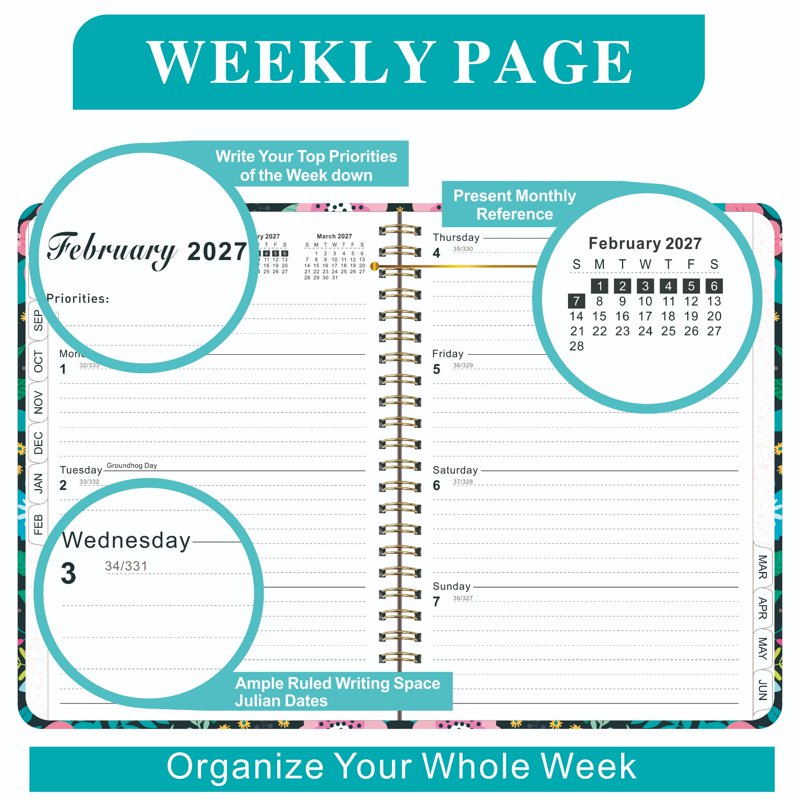 2026-2027 Daily Planner Weekly & Monthly Organizer Hardcover with Tabs Notes
