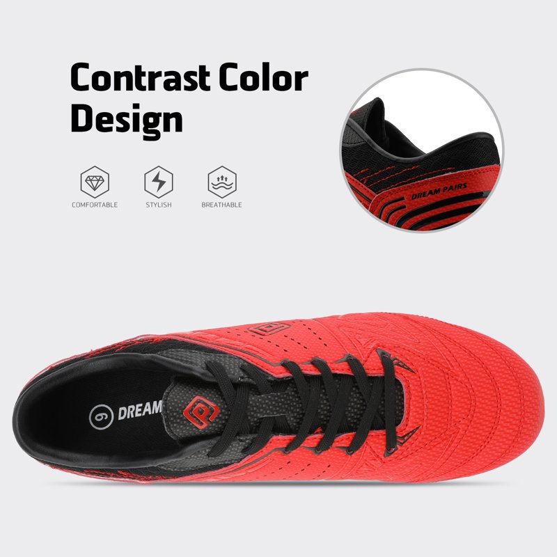 Dream Pairs Men’s Soccer Cleats - Red/Black, Lightweight Outdoor Football Shoes - Variation 11