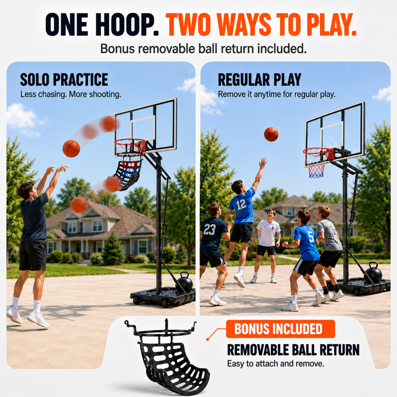 Portable Basketball Hoop with Adjustable Height 5.58-10 ft, 44-Inch Shatterproof Backboard & Rollers