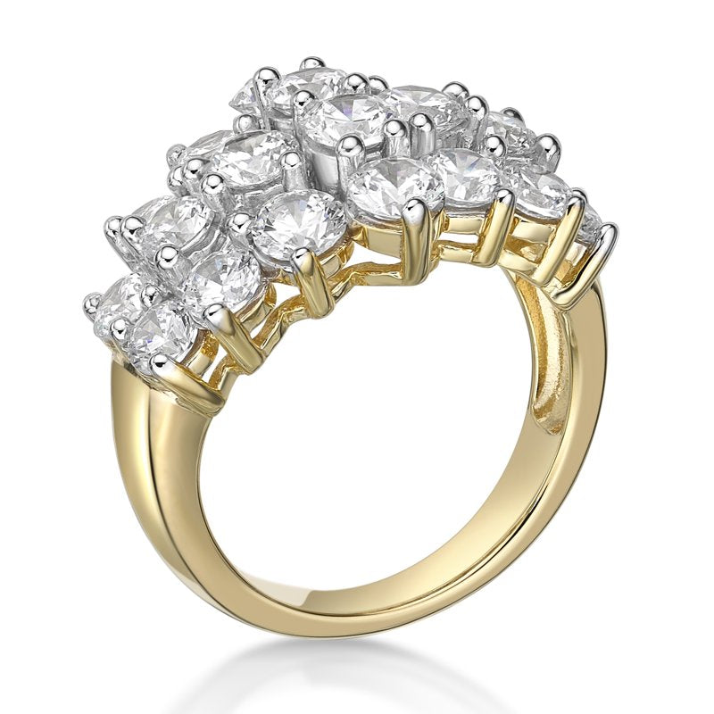 Sterling Silver and 14K Gold Plated Cocktail Ring with White Diamonds
