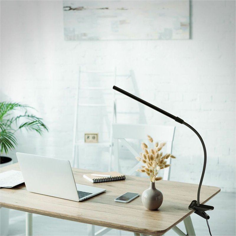 Clip-On Flexible LED Desk Lamp - Adjustable Brightness, Black