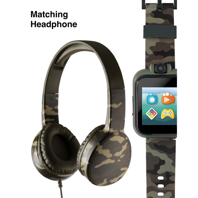 Kids Smartwatch with Headphones - Educational STEM Watch for Children, Green Camouflage