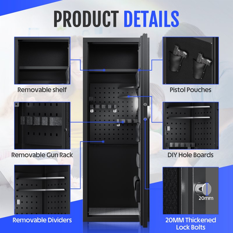10-12 Gun Safe with Fingerprint & Quick Access Rifle Storage, Removable Shelf