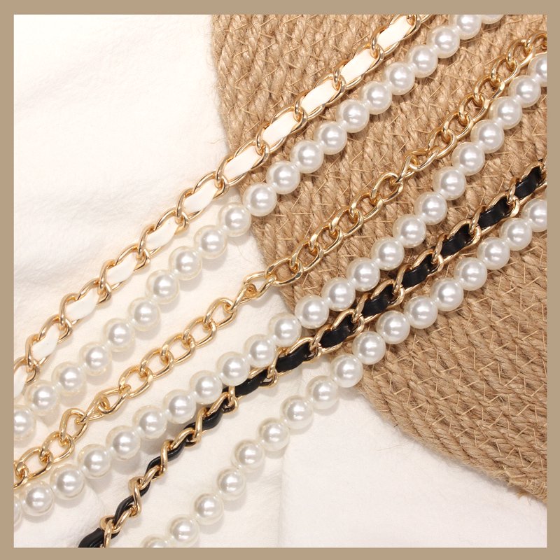 Pearl Purse Chain Set with Gold Straps for Handbags - Replacement & Extension