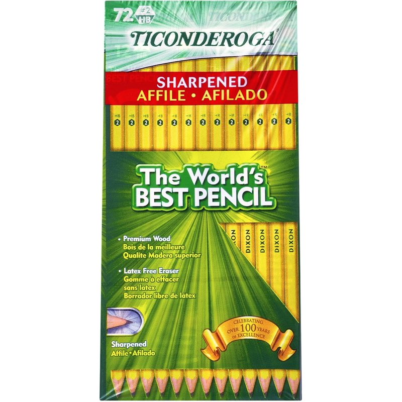 Ticonderoga #2 Sharpened Pencils Bulk Pack - 72 Count, Ready to Use