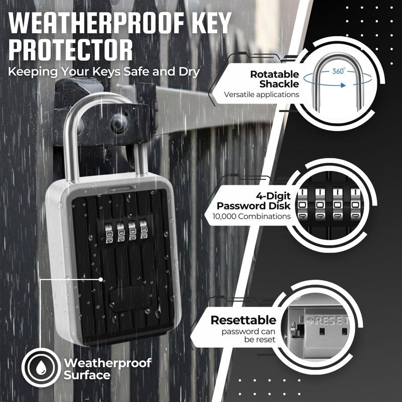 Portable 4-Digit Key Lock Box - Weather-Resistant Outdoor Security Safe