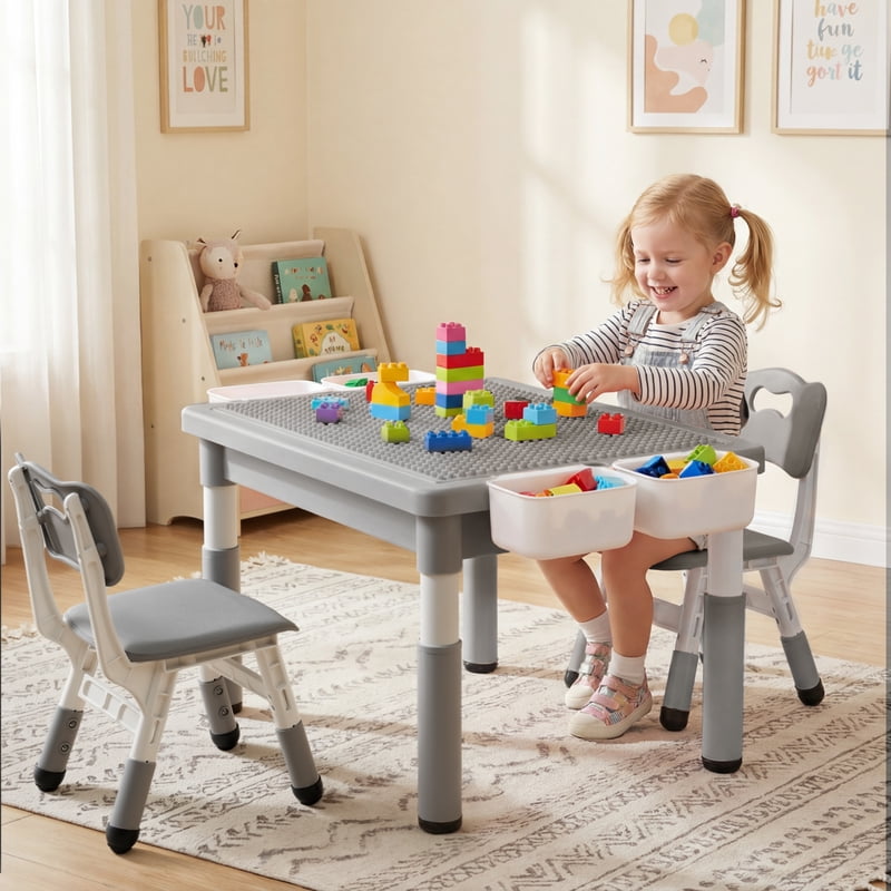 Kids Activity Table and Chair Set for Drawing and Play - Sturdy Multi-Use Children's Furniture