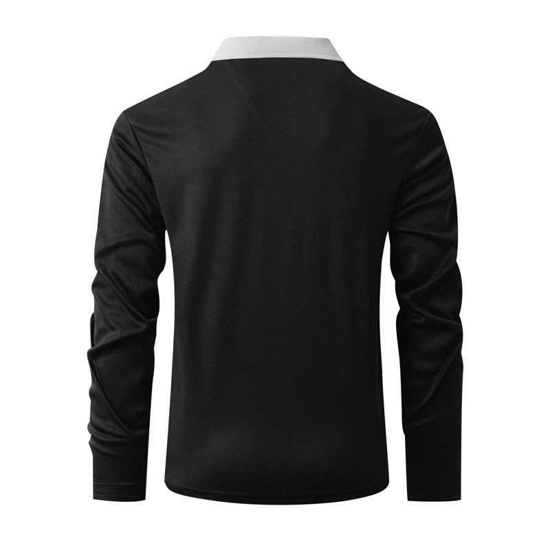 Men's Long Sleeve Polo Shirt with Pocket - Casual Cotton Golf Top