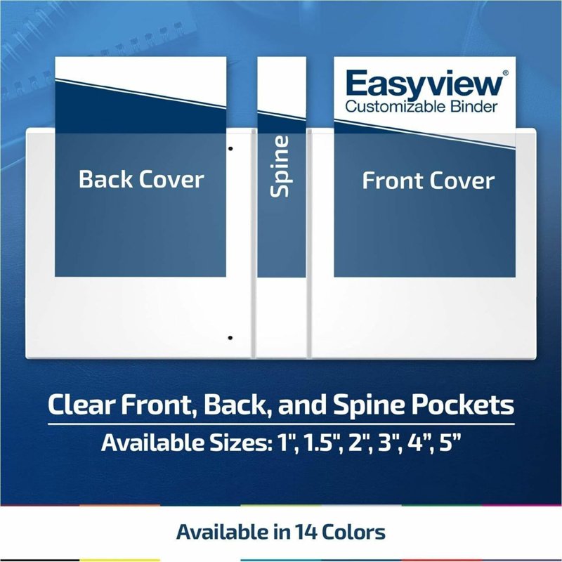 Heavy Duty View Binder with Clear Front & Back Cover, 3-Ring, Customizable Spine, 4 Pack - White