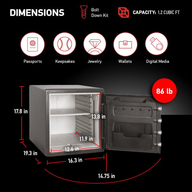 Fire and Water Resistant Security Safe 1.2 Cu Ft with Combination Lock