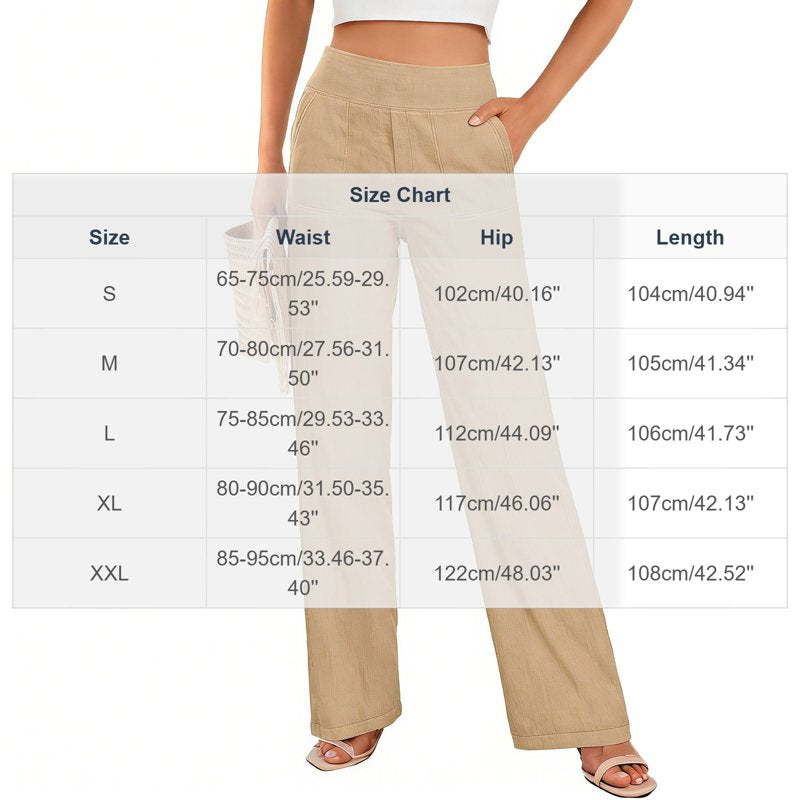High Waist Linen Cotton Pants for Women Loose Fit Summer Casual Trousers