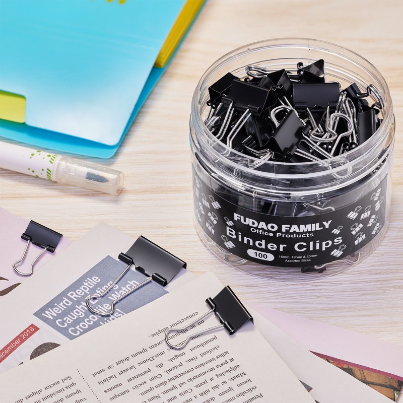 100PCS Assorted Binder Clips Set - Office & Home Paper Clamps in Multiple Sizes