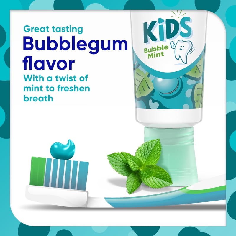 Kids Bubble Mint Fluoride Toothpaste - Cavity & Enamel Protection, 4 Oz