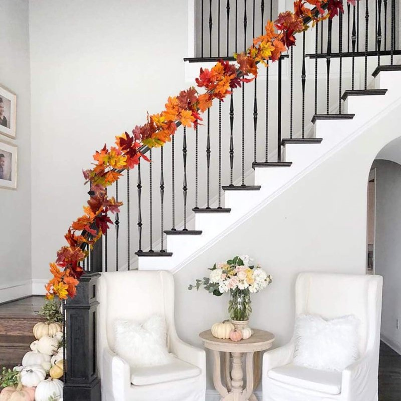 5.9Ft Fall Artificial Maple Leaves Garland for Thanksgiving and Autumn Decor