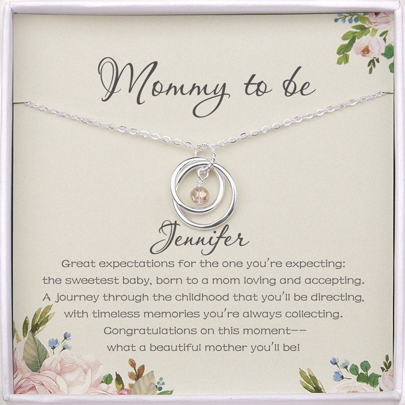 Sterling Silver Pregnancy Necklace with Two Overlapping Circles - Customizable Baby Shower Gift