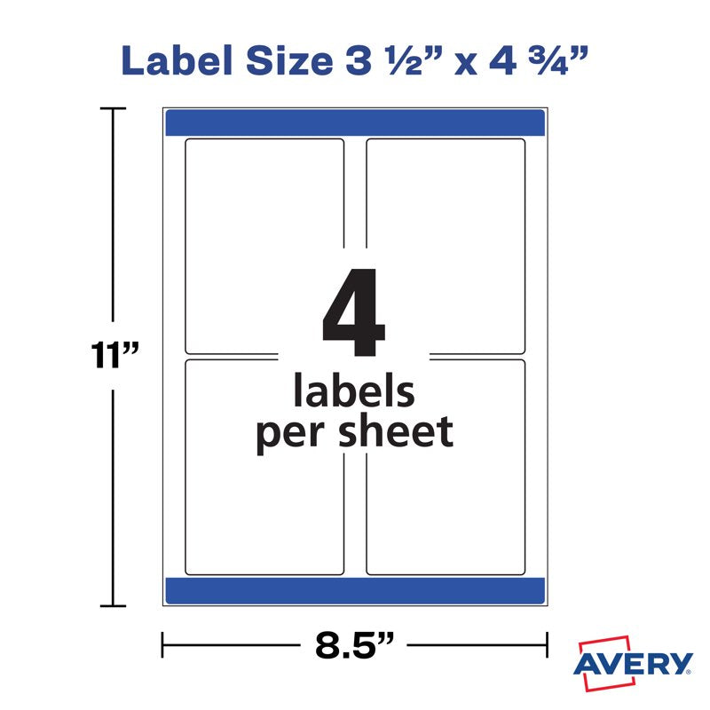 Printable White Rectangle Labels 3.5 x 4.75 Inches, Water Resistant 32 Pack