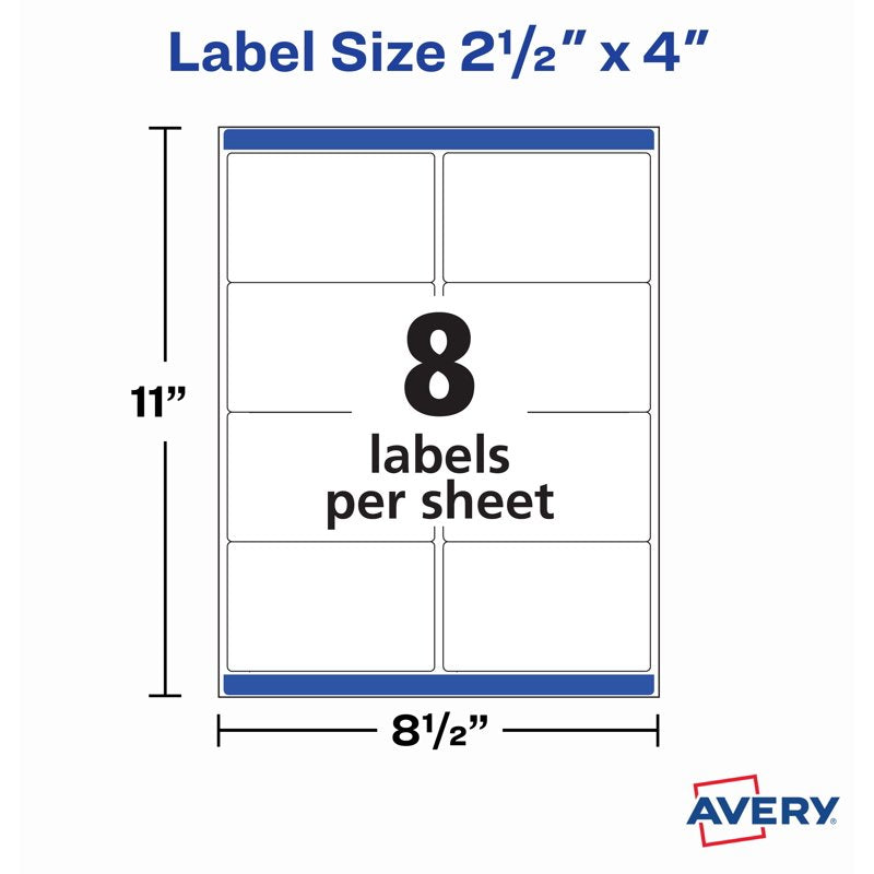 Avery 2.5 x 4 Inch White Shipping Labels - Laser & Inkjet, 80 Pack