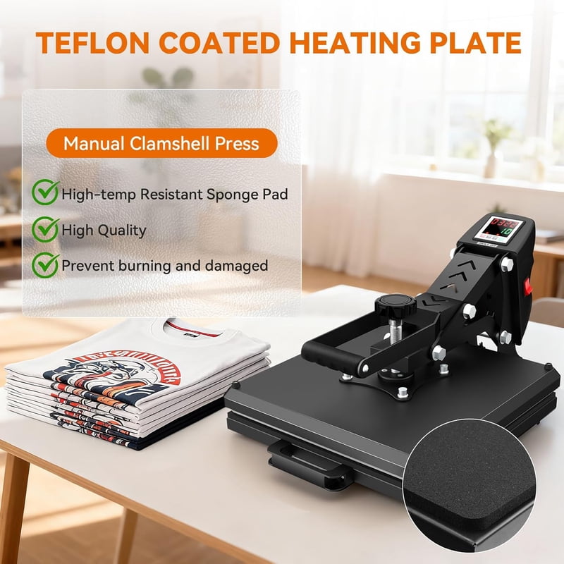15x15 Clamshell Heat Press Machine with Slide-Out Design for Sublimation Transfers