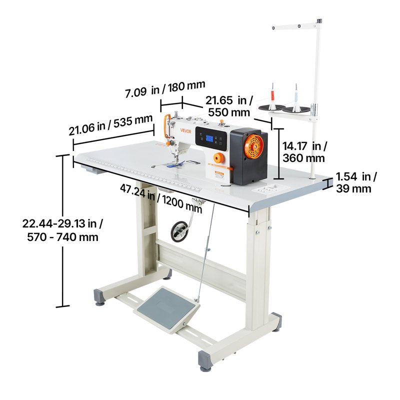 Industrial Sewing Machine 550W Lockstitch Set with LCD, Metal Frame, High Speed 5000 SPM