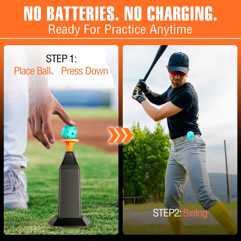 Baseball Training Tee Popper with Auto Rebound & 12 Balls - Portable Pitching Machine for Solo Practice