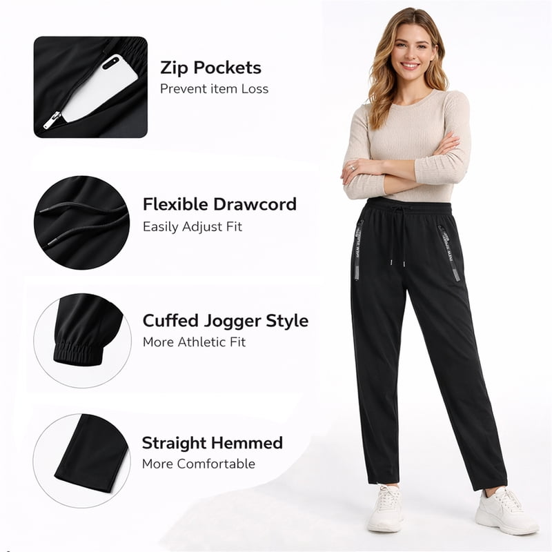Women’s Stretch Active Pants with Moisture-Wicking Fabric Comfortable Summer Workout Pants