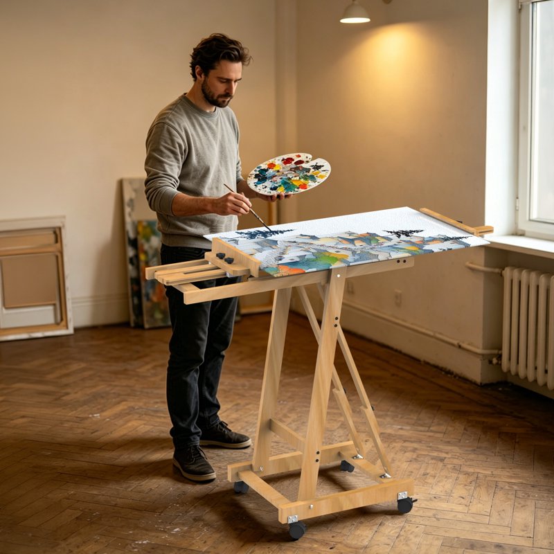Large Adjustable Wooden Art Easel for Painting - Movable Studio Stand
