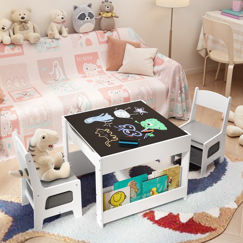Kids Table and Chairs Set 4-in-1 with Storage for Play, Study, Drawing, Eating