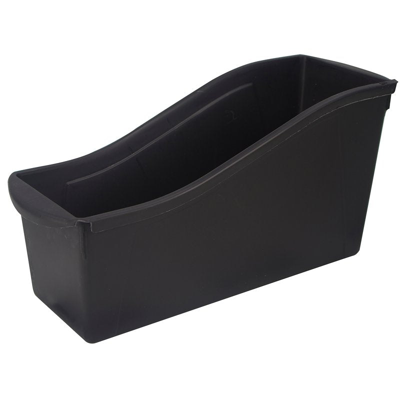 Large Book Storage Bins Pack of 6 - Black Plastic Organizer with Handles