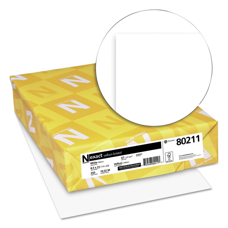 Vellum Bristol Cover Stock Paper 67 lb 94 Bright White 8.5x11 250 Sheets