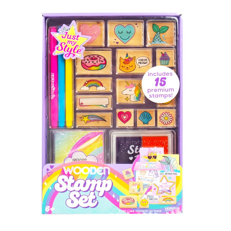 Kids Wooden Stamp Art & Craft Kit with 28 Pieces for Creativity and DIY Projects