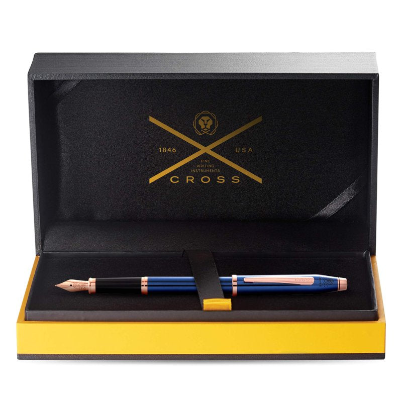 Luxury Translucent Cobalt Blue & Rose Gold Fountain Pen - Fine Nib, Gift Box