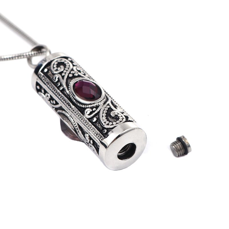 Women's Cremation Necklace with Rhinestones Stainless Steel Keepsake Pendant